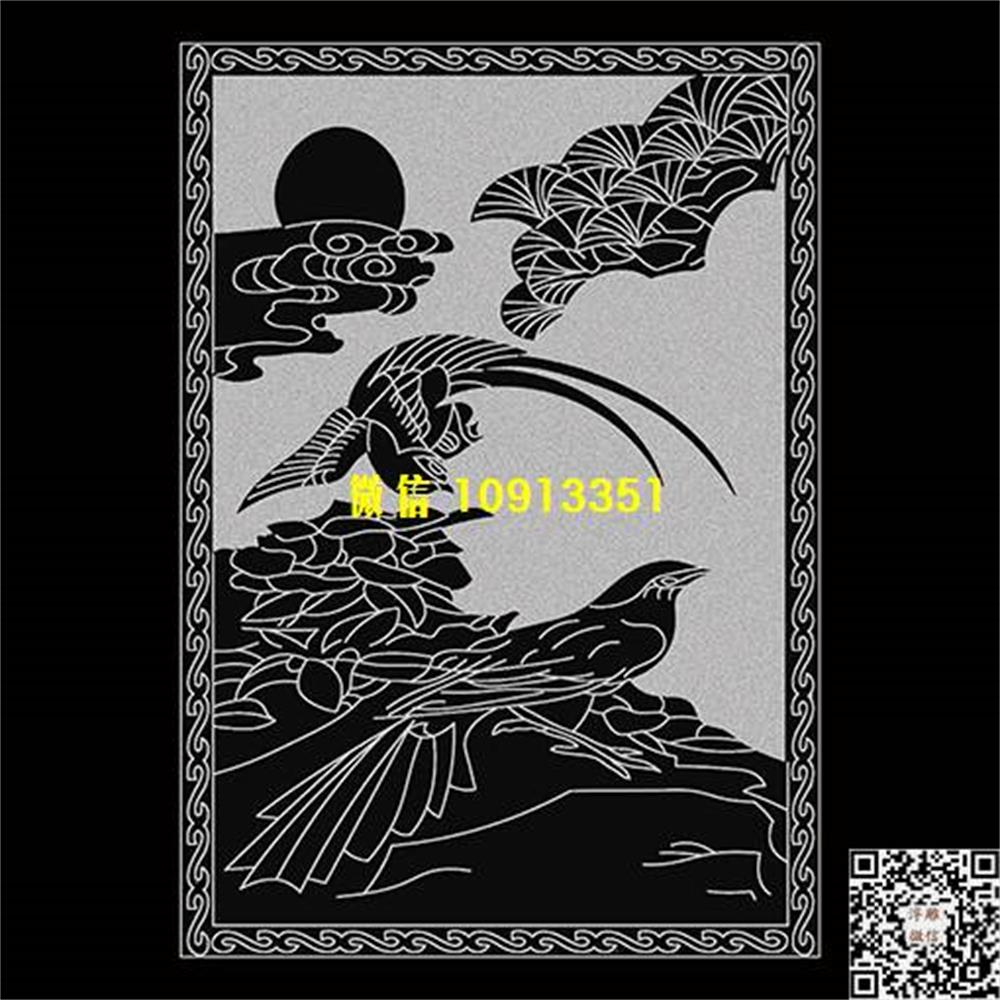 精雕图166花鸟墓碑板精雕图线雕图线条图单线铣底图_电脑雕刻plt文泰矢量图精雕图浮雕图